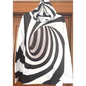 Black Grey White Swirl Hoodie Sweatshirt Psychedelic Geometric Skater New L